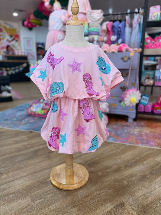 Cowgirl Embroidered Sequin Bubble Set