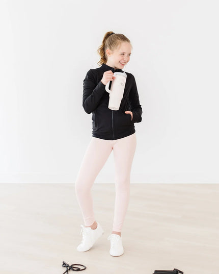 Balanced Black Full-Zip Ruffle Active Jacket