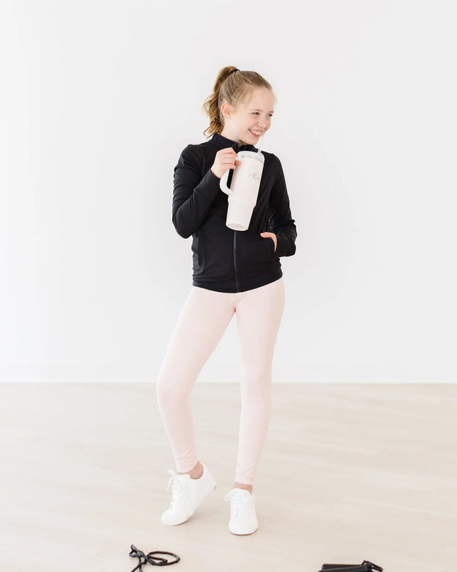 Balanced Black Full-Zip Ruffle Active Jacket