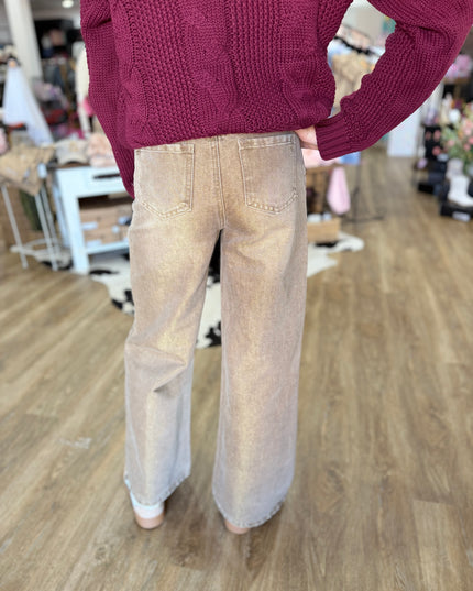 Wide Leg Jeans | Lurex Khaki