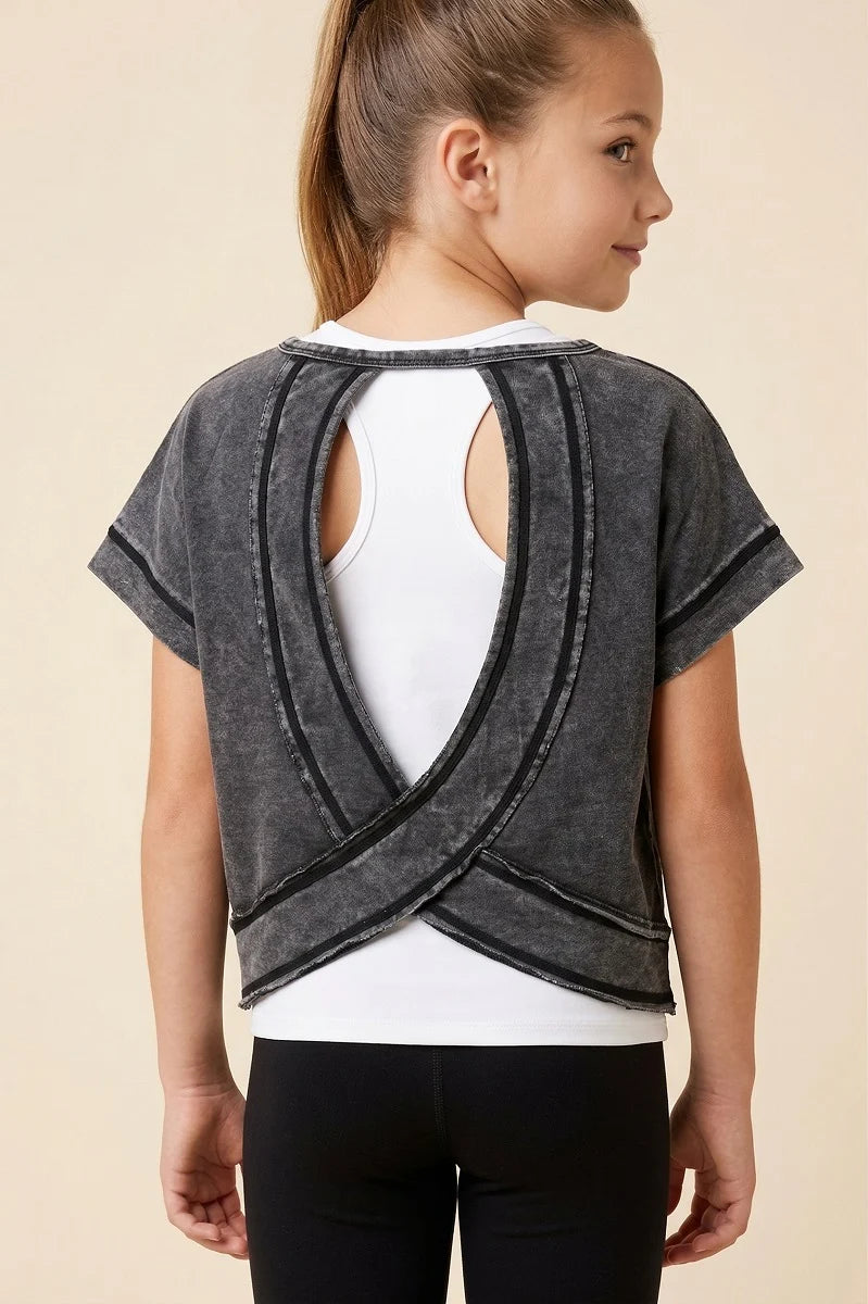 Open Tulip Back Washed Knit Tee | Black