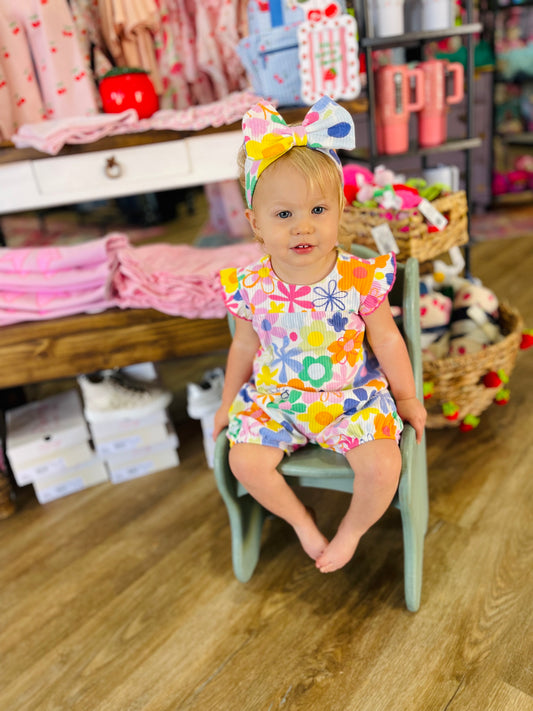 Floral Printed Romper + Headband | Multi Color