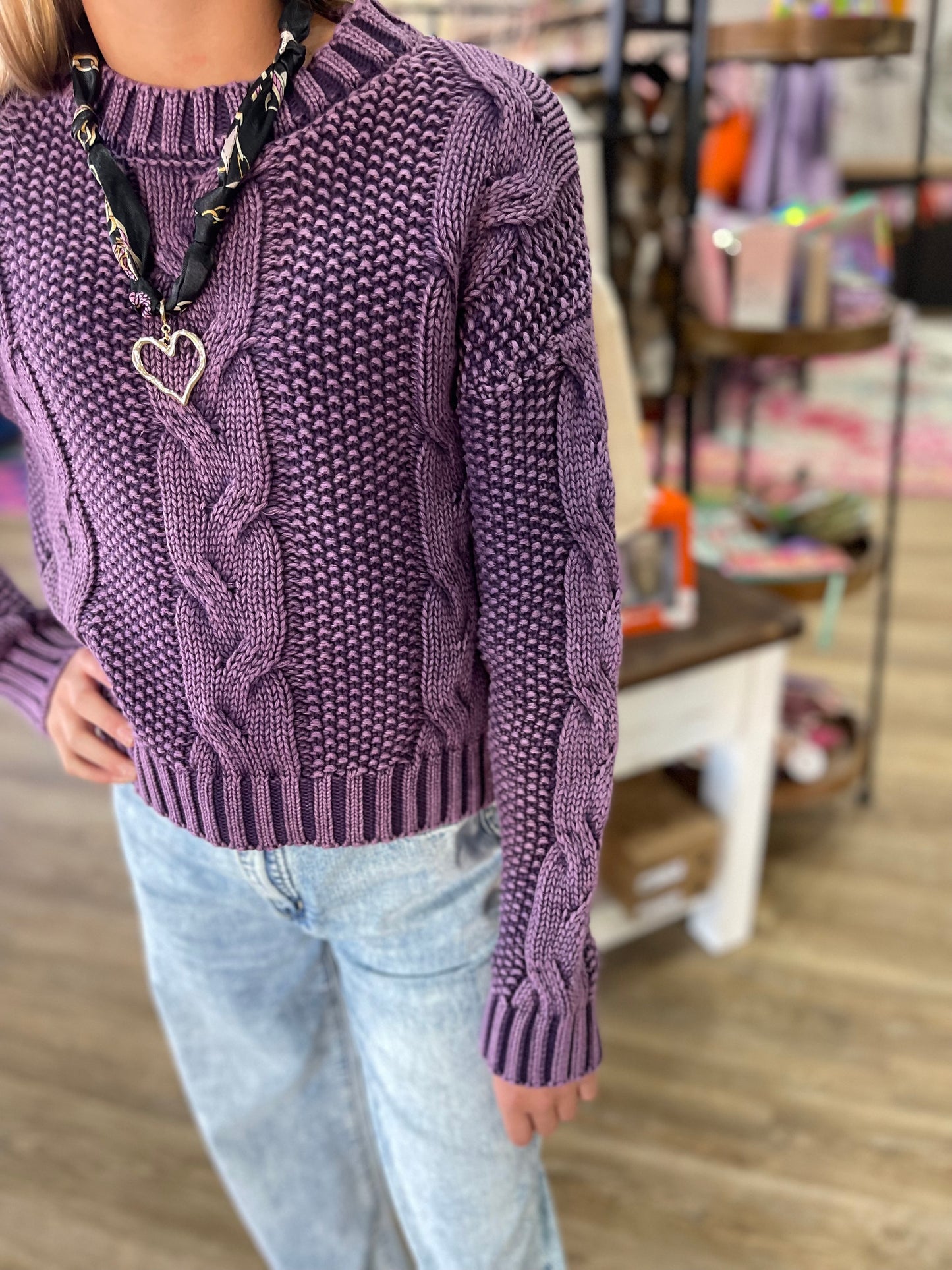 Cable Knit Crop Sweater | Glazed Plum