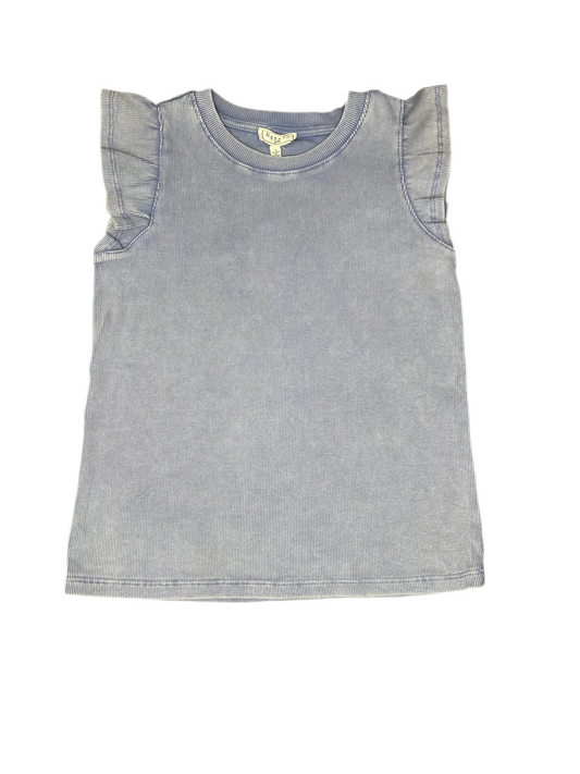 Washed Ribbed Flutter Sleeve Top | Dusty Blue