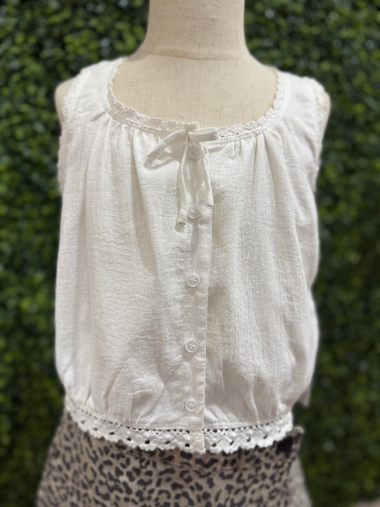 Dainty Lace Gauze Tank | White