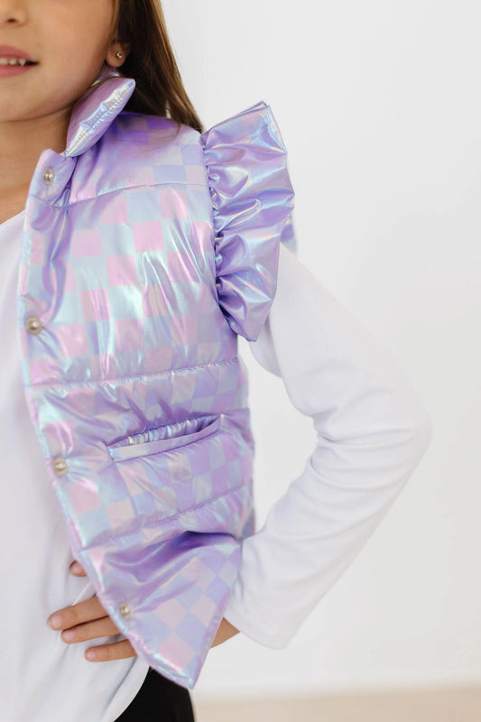Lavendar Haze Checker Puffer Vest