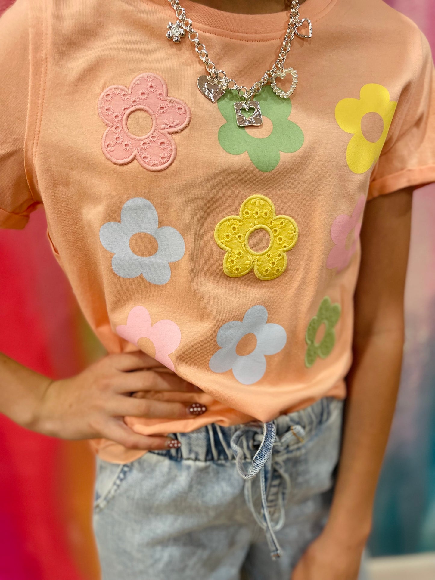 Distressed Flowers Icons Tee | Peach