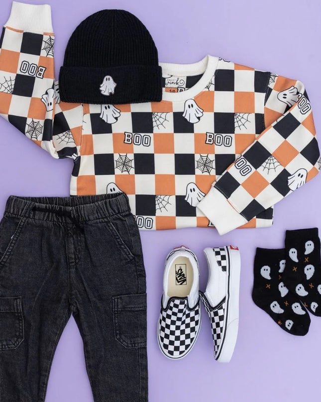 Boo Checkered Halloween Sweatshirt LP