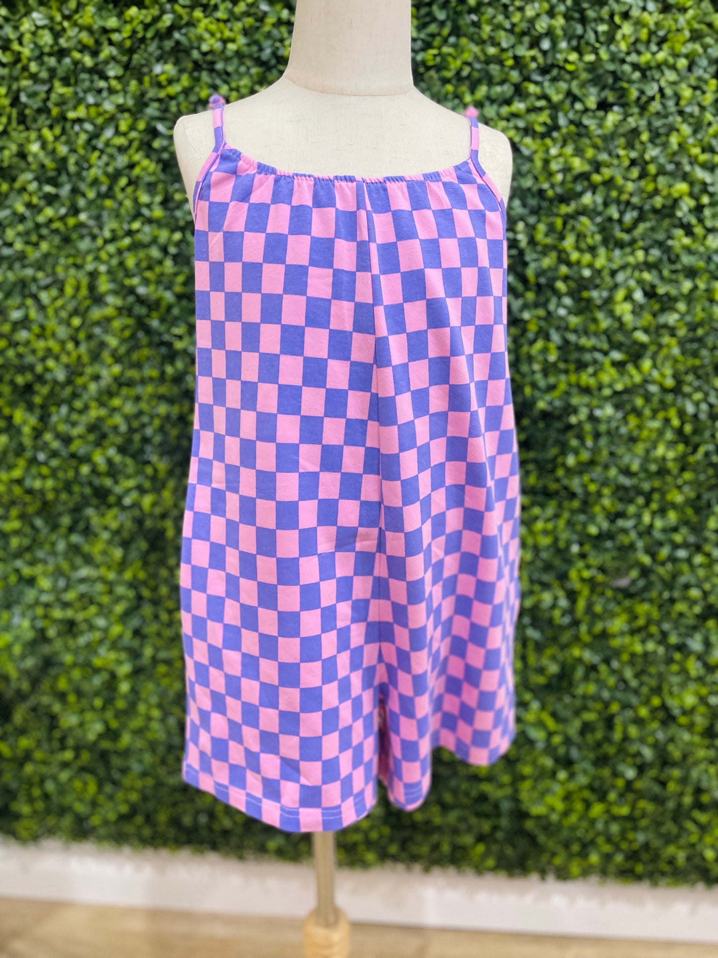 Checkered Pull On Romper | Purple