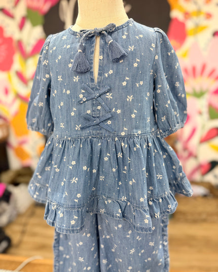 Mila Ruffle Pants/ Ruffle Top Set | Denim