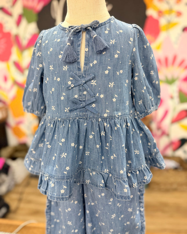 Mila Ruffle Pants/ Ruffle Top Set | Denim