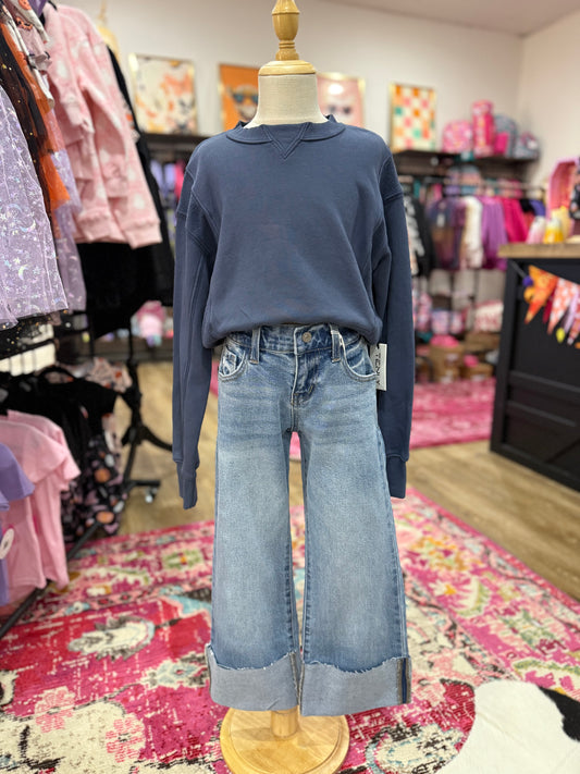 Mid Rise Wide Leg Cropped Flare Jeans