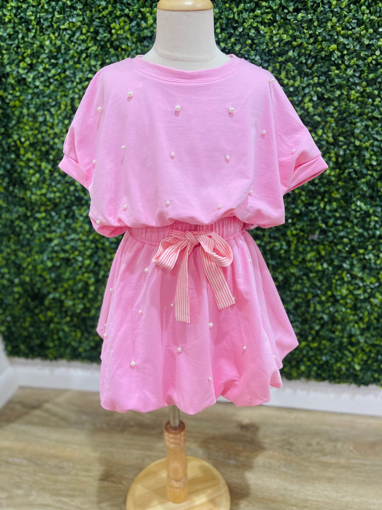 Pearl Detail Bubble Hem Set | Pink