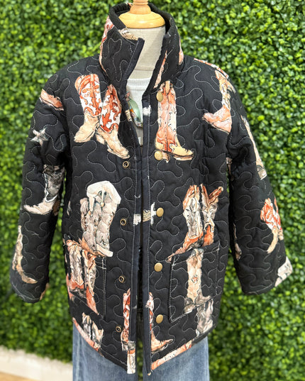 Thunderbird Boots Black Quilted Snap Jacket