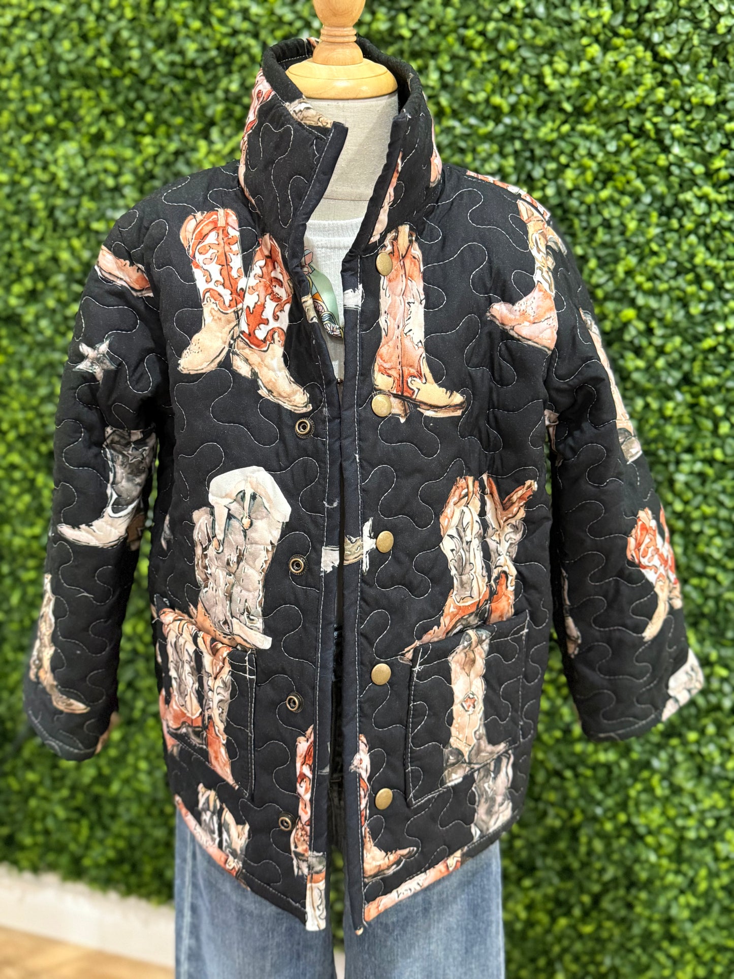 Thunderbird Boots Black Quilted Snap Jacket