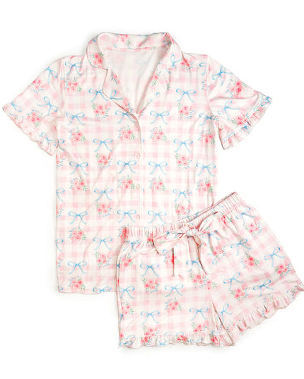 Gingham Trellis Spring Floral Lounge Set | Adult