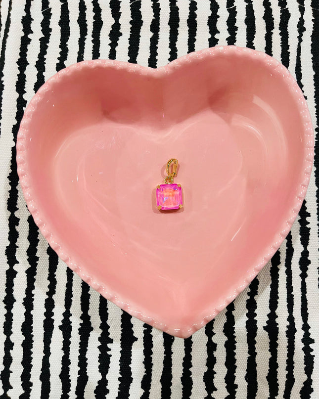 Neon Pink Square Gem Charm