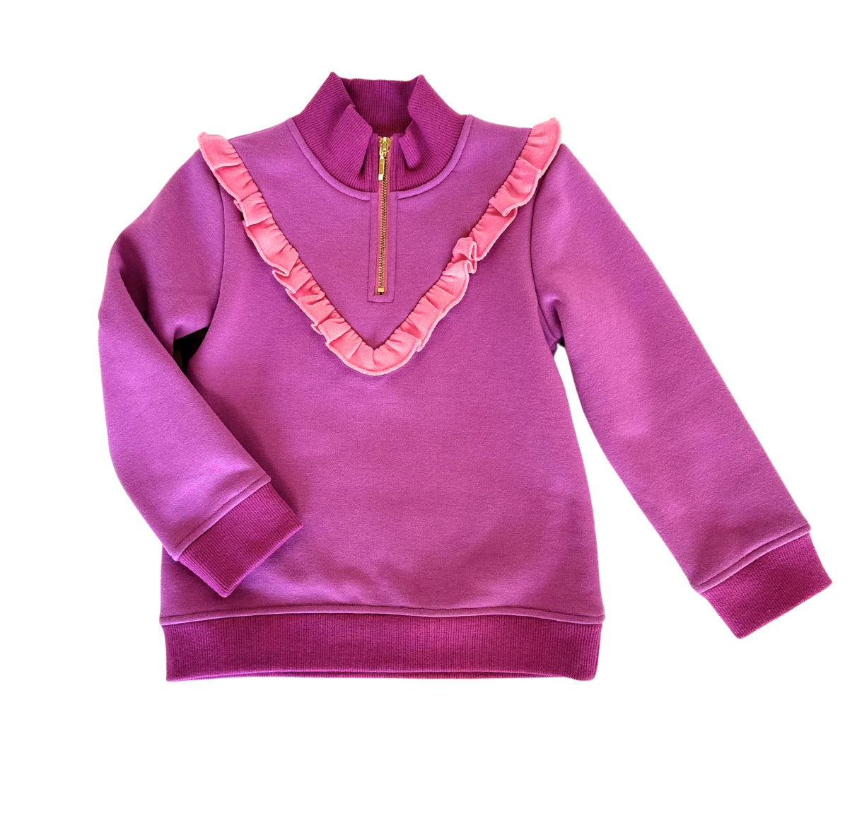Ruffle Half Zip | Pink & Purple