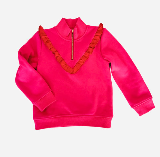 Ruffle Half Zip | Pink & Red