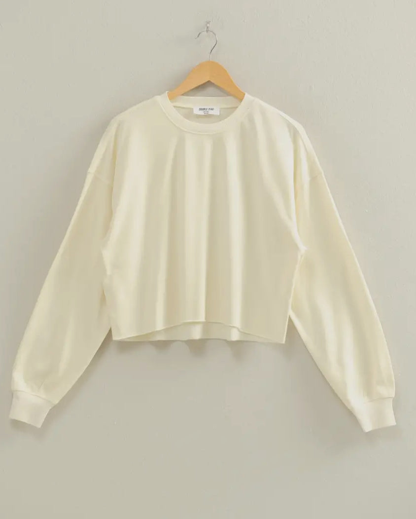 Cropped Crewneck Sweatshirt with Oversized Sleeves | Cream