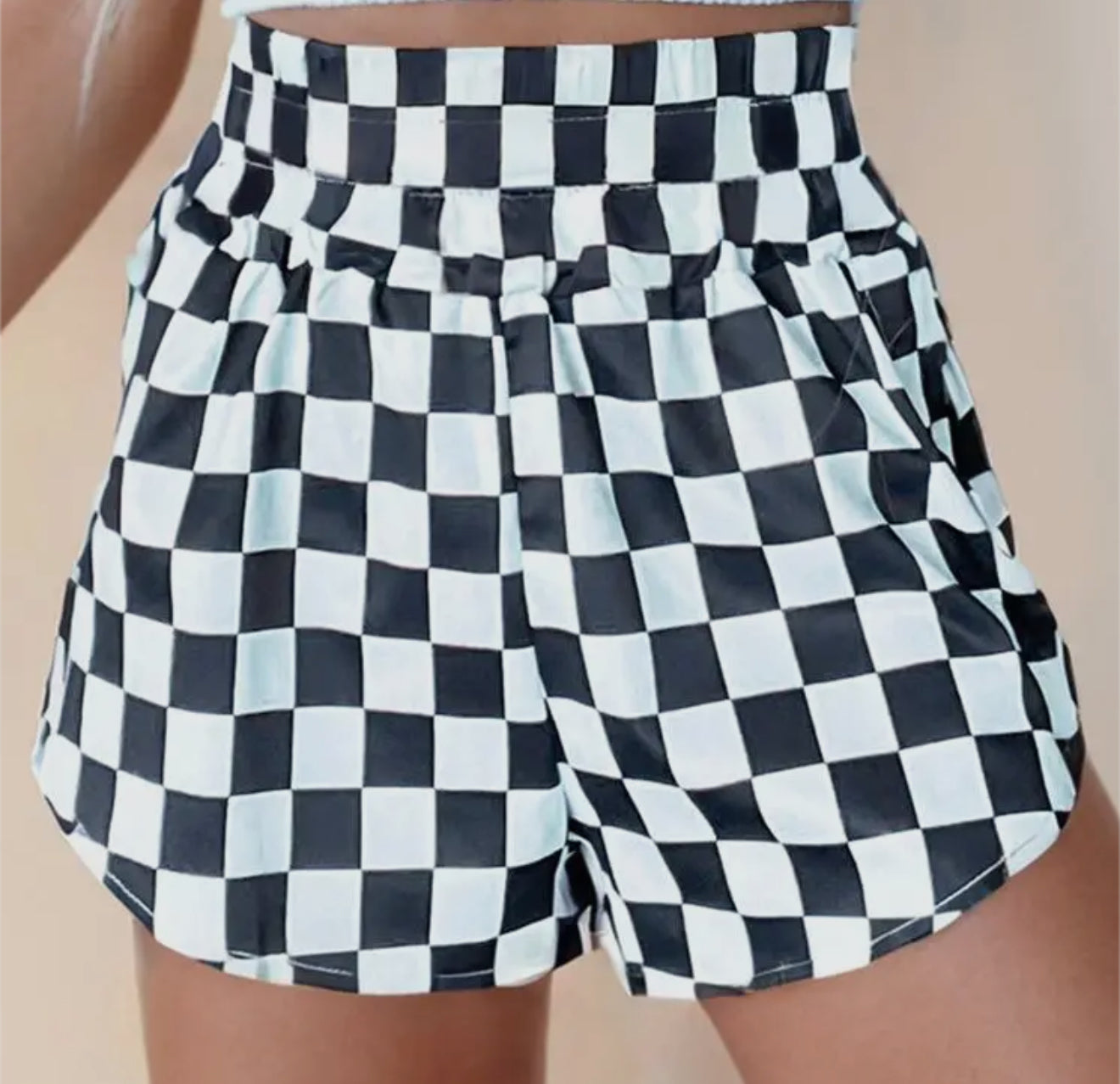 B&W Checkered High Waist Shorts