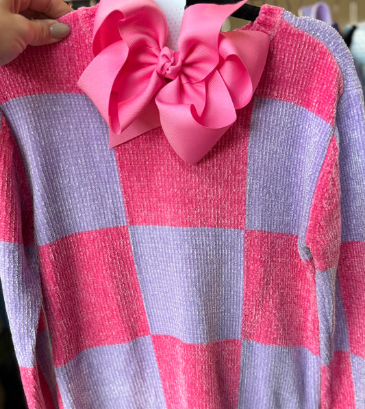 Pink & Purple Checkered Side Split Sweater