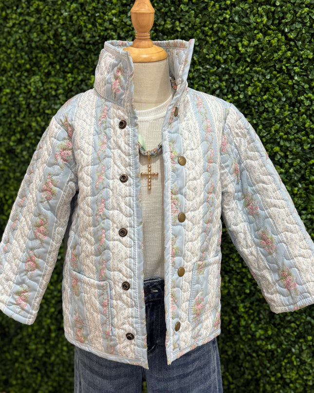 Bella Floral Stripe Quilted Snap Jacket