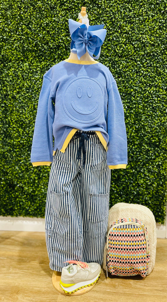 Grommet Waist Railroad Stripe Barrel Jean