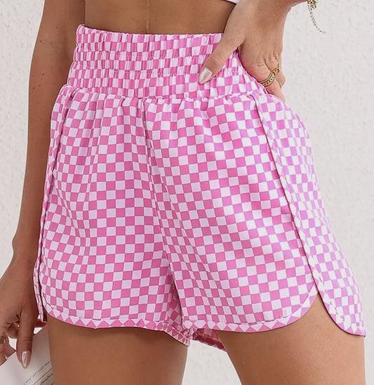 Pink Checkered High Waist Shorts