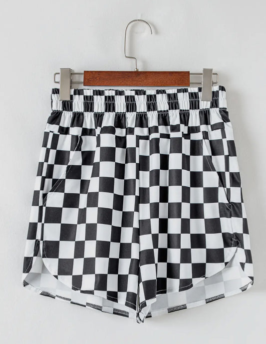B&W Checkered High Waist Shorts