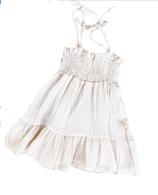 Creamy Smocked Linen Dress