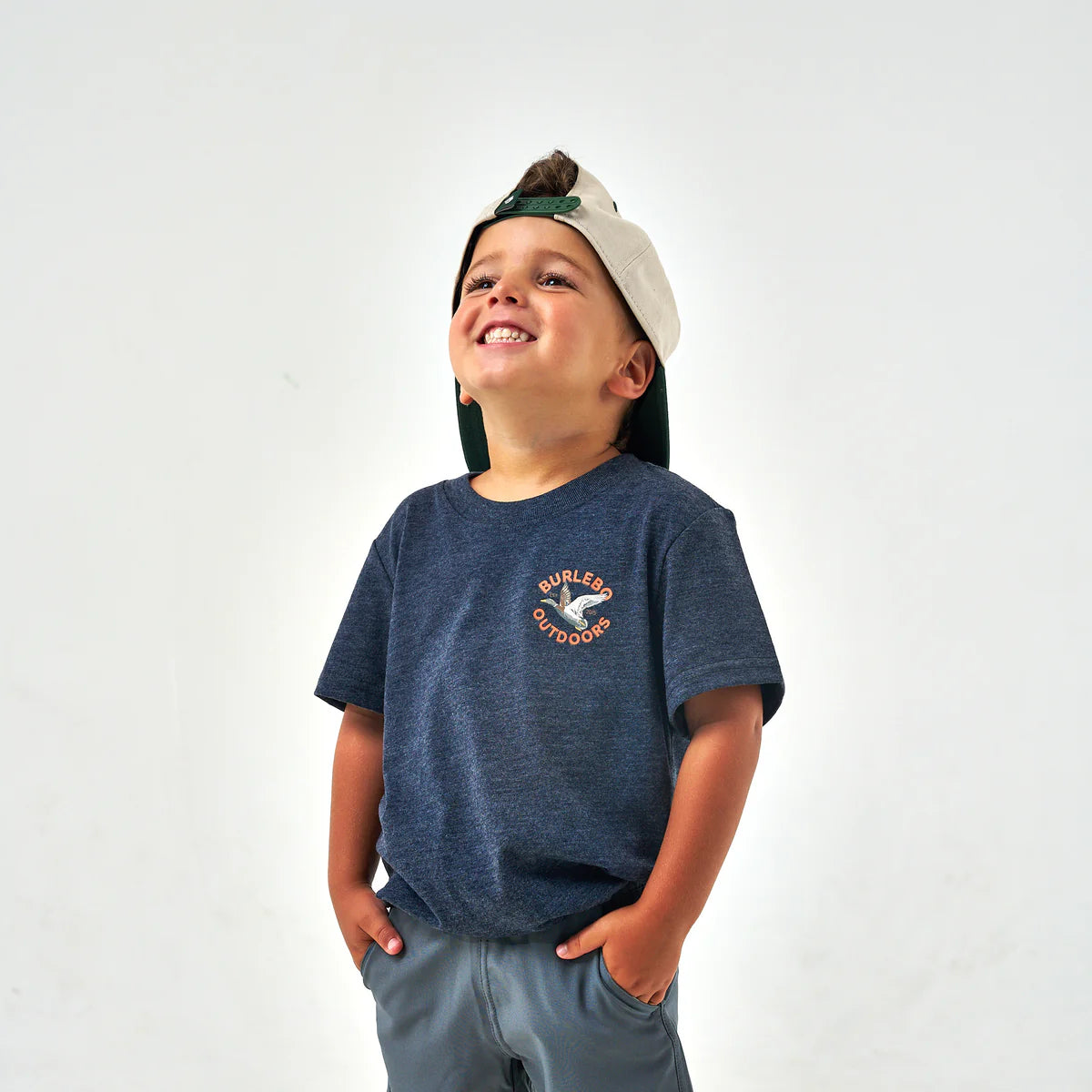 Youth Short Sleeve Tee - Old School Duck Hunt - Heather Navy