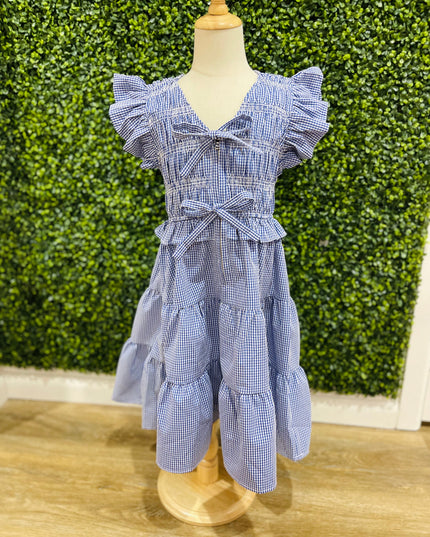 Gingham Ruffle w/ Lace Trim Detail Mini Dress | Royal