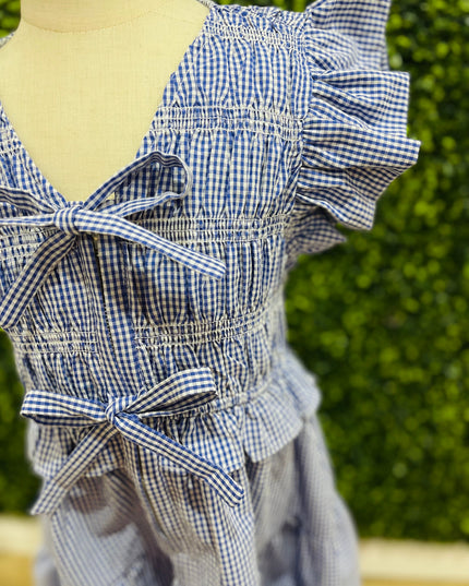 Gingham Ruffle w/ Lace Trim Detail Mini Dress | Royal