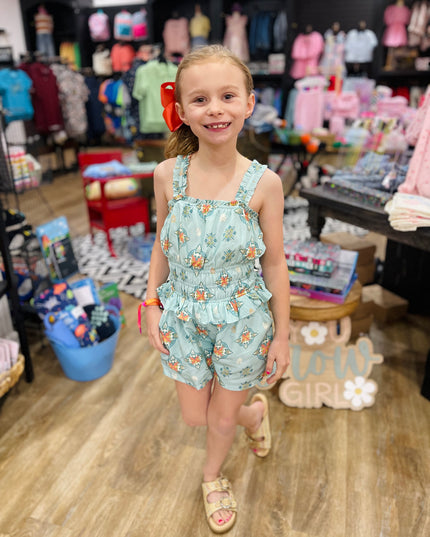 Boho Ruffle Strap Shorts Romper | Teal
