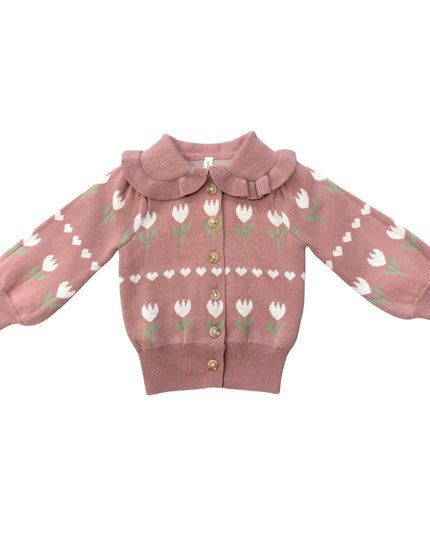 Floral Knit Cardigan | Beige Tulip Intarsia