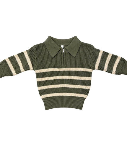 Striped Zip Up Sweater | Woodland Moss Stripe