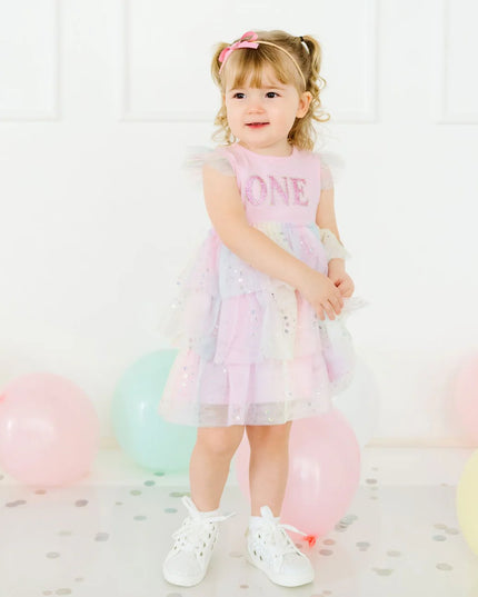 First Birthday Fairy Dust Short Sleeve Tutu Dress