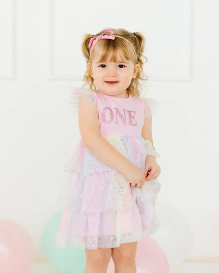 First Birthday Fairy Dust Short Sleeve Tutu Dress