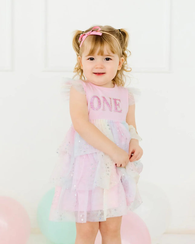First Birthday Fairy Dust Short Sleeve Tutu Dress