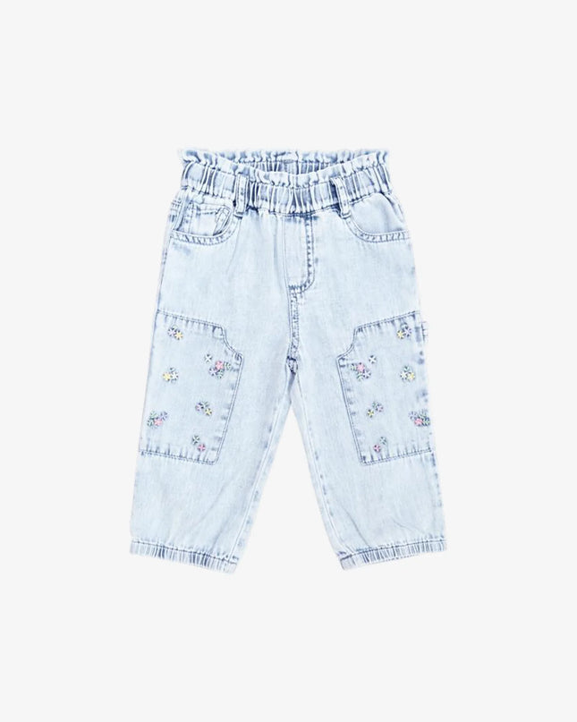 Flower Embroidered Patch Joggers | Denim