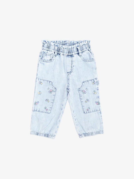 Flower Embroidered Patch Joggers | Denim