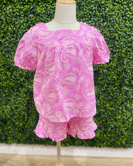 Paisley Embroidered Shorts Set | Pink