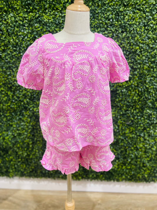 Paisley Embroidered Shorts Set | Pink