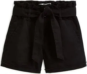 Belted Paper Bag Frayed Hem Shorts | Black