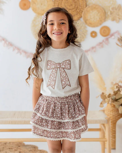 Mocha Floral Bow Match Tee