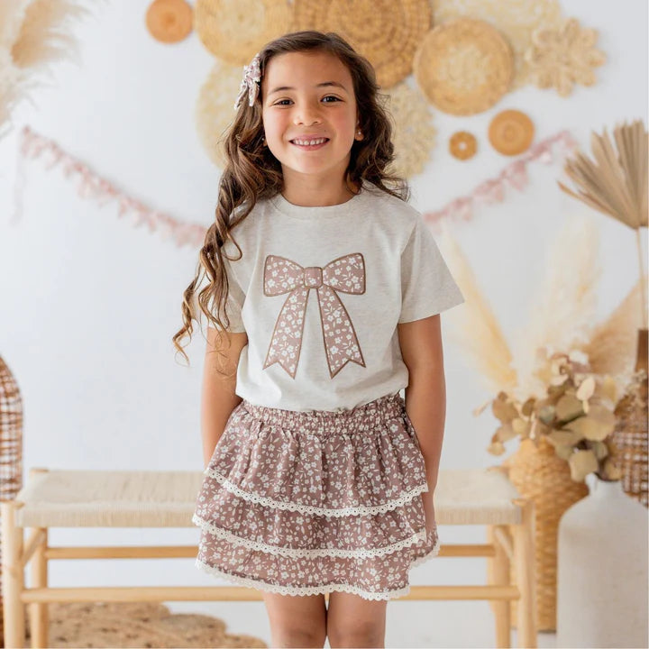 Mocha Floral Bow Match Tee
