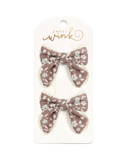 Mocha Floral Lace Bow Clip Set