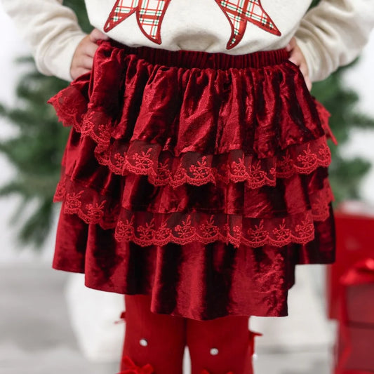Ruby Red Velvet Tiered Christmas Skirt
