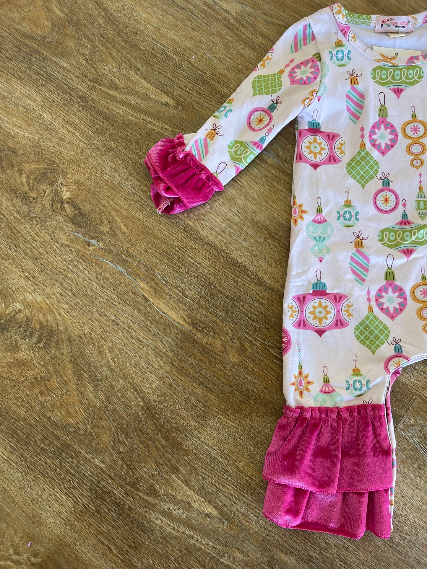 Pink Velvet Ornament Ruffle Romper